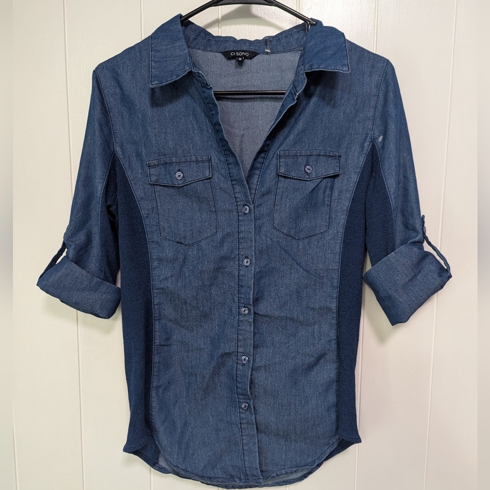 Ci Sono Denim Blue Denim Button-Up Shirt